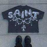 Advbridge Y2k Streetwear Trendy Big Mouth Graphic Print Oversized T-Shirt Women's Fashion Round Neck Loose Versatile Casual Short Sleeve