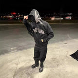 Advbridge black men streetwear Autumn and Winter New Dark Rhinestone Letter Y2K Full Zipper Wings Clothes Retro Loose Hoodie Sweater