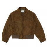 Advbridge Men's elegant solid dark Brown coat, spring high end, American vintage Cargo jacket, suede