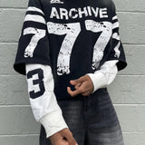 Advbridge High Street Fashion Clothing FakeTwo-piece Y2K Retro Digital Print Long-sleeved T-shirt Men American Classic Loose Versatile Top