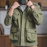 Advbridge Vintage Heavyweight Washed Workwear Jacket Men 100% Cotton Multi Pocket Long Sleeve Shirt Autumn Trendy Safari Style Tops Coat