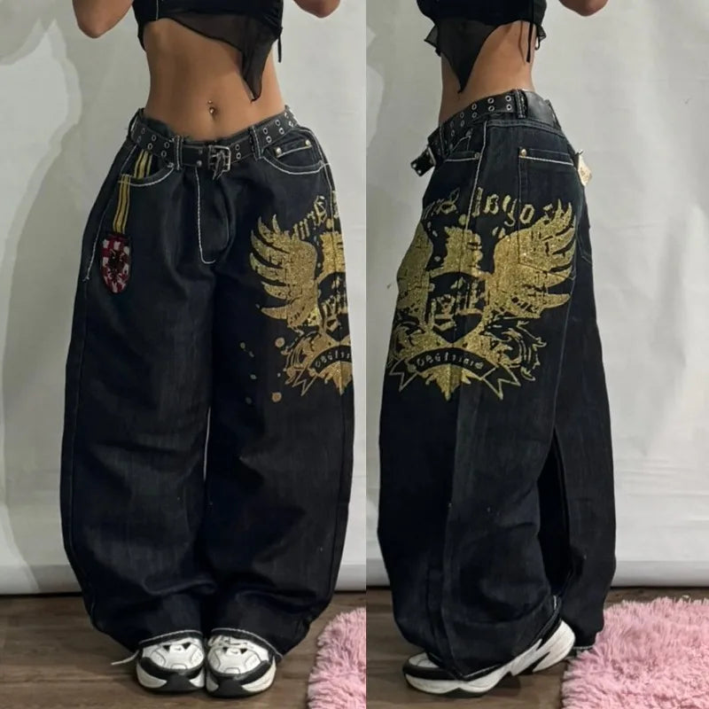 Advbridge Streetwear Retro Fashion New Oversized Printed Baggy Jeans Women Y2K Harajuku Leisure Gothic High Waist Wide-leg Pants Trousers