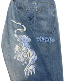 Advbridge 90s Streetwear Jeans Streetwear Y2K Mens Hip Hop Graphic Print Retro Blue Baggy Jeans Denim Pants New Gothic High Waisted Wide Trousers 1017