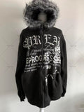 Advbridge Harajuku Y2K Streetwear Jacket High Street Retro Fur Collar Zipper Hoodie Women Gothic Punk Letter Print Oversized Sweatshirt