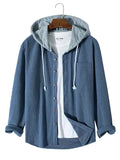 Advbridge Spring Autumn Patchwork Thick Hooded Shirt Men Waffle Long sleeved Hoodie Fashion Casual Loose Sweatshirt Tops Oversized Shirts