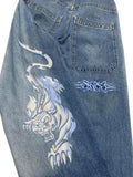 Advbridge 90s Streetwear Jeans Streetwear Y2K Mens Hip Hop Graphic Print Retro Blue Baggy Jeans Denim Pants New Gothic High Waisted Wide Trousers 1017
