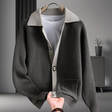 Advbridge Vintage Patchwork Knitted Cardigan Men Autumn Lapel Button Tops Sweater High-end Fashion  Ribbed Kint Coat Versatile Knitwear