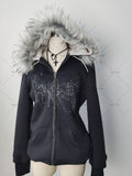 Advbridge Harajuku Y2K Streetwear Jacket High Street Retro Fur Collar Zipper Hoodie Women Gothic Punk Letter Print Oversized Sweatshirt