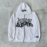 Advbridge Y2k Printed Men Zip Up Hoodies  Hip Hop Oversized Pocket Sweatshirt Anime Harajuku Punk Streetwear Clothes Loose Pullover Hoodie