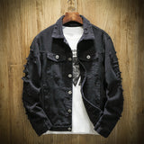 Advbridge Autumn Winter New Men Denim Jacket Holes Cowboy Outwear High Street Fashion Trend Slim Fit Casual Jean Coat Top Streetwear Male