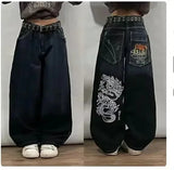 Advbridge 90s Streetwear Street Vintage New Fashion Washed Blue Letter Embroidered Baggy Jeans Men Y2K Harajuku Style Hip Hop High Waist Casual Jeans