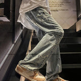 Advbridge 90s Streetwear Y2k streetwear men baggy jean American high street trend star patch straight loose versatile wide-leg pant for mopping the floor