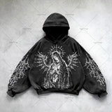 Advbridge Gothic Punk Style Retro Harajuku Y2K Clothing American Hip-hop Street Anime Print Hoodie Men Trendy Casual Oversized Sweatshirt
