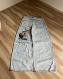 Advbridge 2024 American Retro Striped Washed Baggy Jeans Women Y2K Harajuku Street Hip Hop Anime Print Trend Straight Wide Leg Pants Men