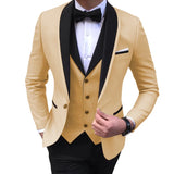 Advbridge Blue Slit Mens Suits 3 Piece Black Shawl Lapel Casual Tuxedos for Wedding Groomsmen Suits Men (blazer+vest+pants)