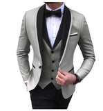 Advbridge Blue Slit Mens Suits 3 Piece Black Shawl Lapel Casual Tuxedos for Wedding Groomsmen Suits Men (blazer+vest+pants)