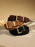 Advbridge Luxury Suede Cowhide Leather Belt for Women, Vintage Style with Gold Buckle, 3.3cm Wide Waistband for Dresses & Jeans