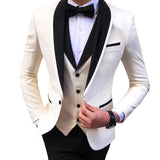 Advbridge Blue Slit Mens Suits 3 Piece Black Shawl Lapel Casual Tuxedos for Wedding Groomsmen Suits Men (blazer+vest+pants)