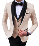 Advbridge Blue Slit Mens Suits 3 Piece Black Shawl Lapel Casual Tuxedos for Wedding Groomsmen Suits Men (blazer+vest+pants)