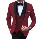 Advbridge Blue Slit Mens Suits 3 Piece Black Shawl Lapel Casual Tuxedos for Wedding Groomsmen Suits Men (blazer+vest+pants)