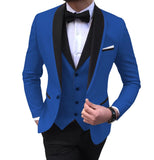 Advbridge Blue Slit Mens Suits 3 Piece Black Shawl Lapel Casual Tuxedos for Wedding Groomsmen Suits Men (blazer+vest+pants)