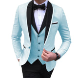 Advbridge Blue Slit Mens Suits 3 Piece Black Shawl Lapel Casual Tuxedos for Wedding Groomsmen Suits Men (blazer+vest+pants)