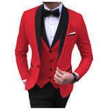 Advbridge Blue Slit Mens Suits 3 Piece Black Shawl Lapel Casual Tuxedos for Wedding Groomsmen Suits Men (blazer+vest+pants)