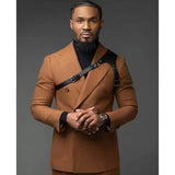 Advbridge New Brown Men Suits Blazer Wedding Suit Prom Slim Fit 2 Pieces Groom Tuxedos Best Mens Party Suits (Jacket+Pants) Custom Made