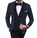 Advbridge Blue Slit Mens Suits 3 Piece Black Shawl Lapel Casual Tuxedos for Wedding Groomsmen Suits Men (blazer+vest+pants)