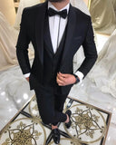 Advbridge Blue Slit Mens Suits 3 Piece Black Shawl Lapel Casual Tuxedos for Wedding Groomsmen Suits Men (blazer+vest+pants)
