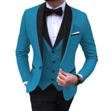 Advbridge Blue Slit Mens Suits 3 Piece Black Shawl Lapel Casual Tuxedos for Wedding Groomsmen Suits Men (blazer+vest+pants)