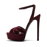 Advbridge New Platform Crossed Velvet Sandals Lady Ankle Strap Stiletto High Heels Dress Shoes Woman Peep Toe Cut out Party Sandal