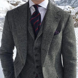 Advbridge Gray Wool Tweed Winter Men Suit's For Wedding Formal Groom Tuxedo Herringbone Male Fashion 3 Piece Suit (Jacket + Vest + Pants)