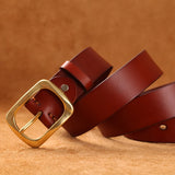 Advbridge Solid Brass Buckle Belt New Fashion Designer Belt High Quality Genuine Leather Belts For Men jeans Copper Pin Buckle Belt