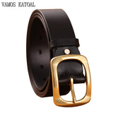 Advbridge Solid Brass Buckle Belt New Fashion Designer Belt High Quality Genuine Leather Belts For Men jeans Copper Pin Buckle Belt