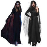 Advbridge Women Adult Halloween Ghost Bride Black Witch Dress Cosplay Devil for Vampire Hooded Cape Gloves Outfits Set Role for Play Dark