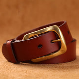 Advbridge Solid Brass Buckle Belt New Fashion Designer Belt High Quality Genuine Leather Belts For Men jeans Copper Pin Buckle Belt