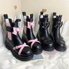 Advbridge Japanese Gothic Cool Girl Sleeve Thick-bottom Square Head Elastic Leather Martin Boots Lolita Boots Women Shoes Cosplay Loli