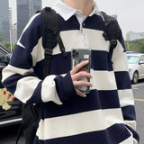 ADVBRIDGE  -  Autumn Lapel Hoodie Men's Fashion Hit Color Casual Striped Hoodies Mens Streetwear Loose Hip-hop Pullover Sweatshirt Men Hoody