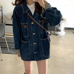 Advbridge  -  Women's casual Jean Coats autumn Women loose Vintage Blue Denim Jacket Long Sleeve Loose Female Girls Outwear coats (78518)