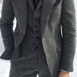 Advbridge Gray Wool Tweed Winter Men Suit's For Wedding Formal Groom Tuxedo Herringbone Male Fashion 3 Piece Suit (Jacket + Vest + Pants)