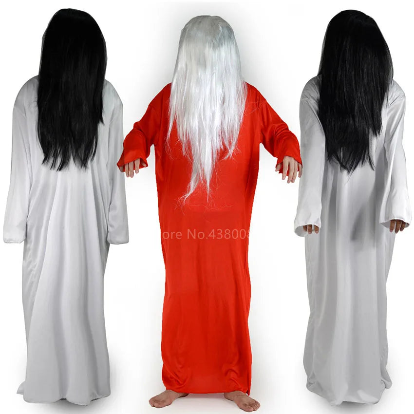 Advbridge Adult Halloween Women Cosplay Costume Scary Horror Ghost Yamamura Sadako Ault Carnival Party Zombie Witch Wig Dress Cross Set