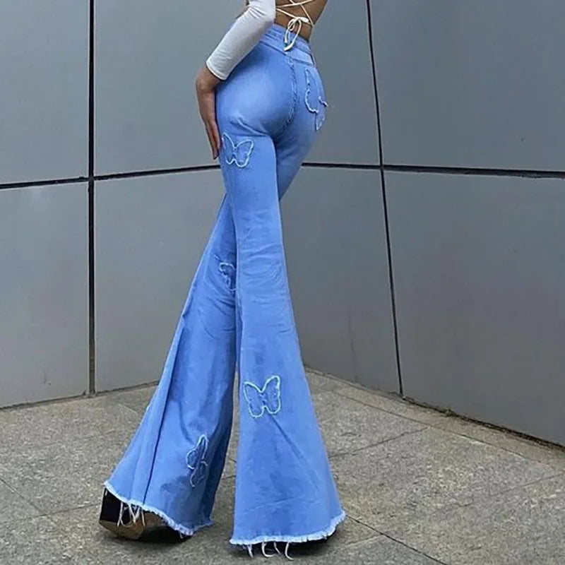 Advbridge Fashion Slim High Waist Flared Jeans Women Vintage Solid Denim Bell Bottom Pants Casual Trendy Butt Lifting Trousers Tall Girl