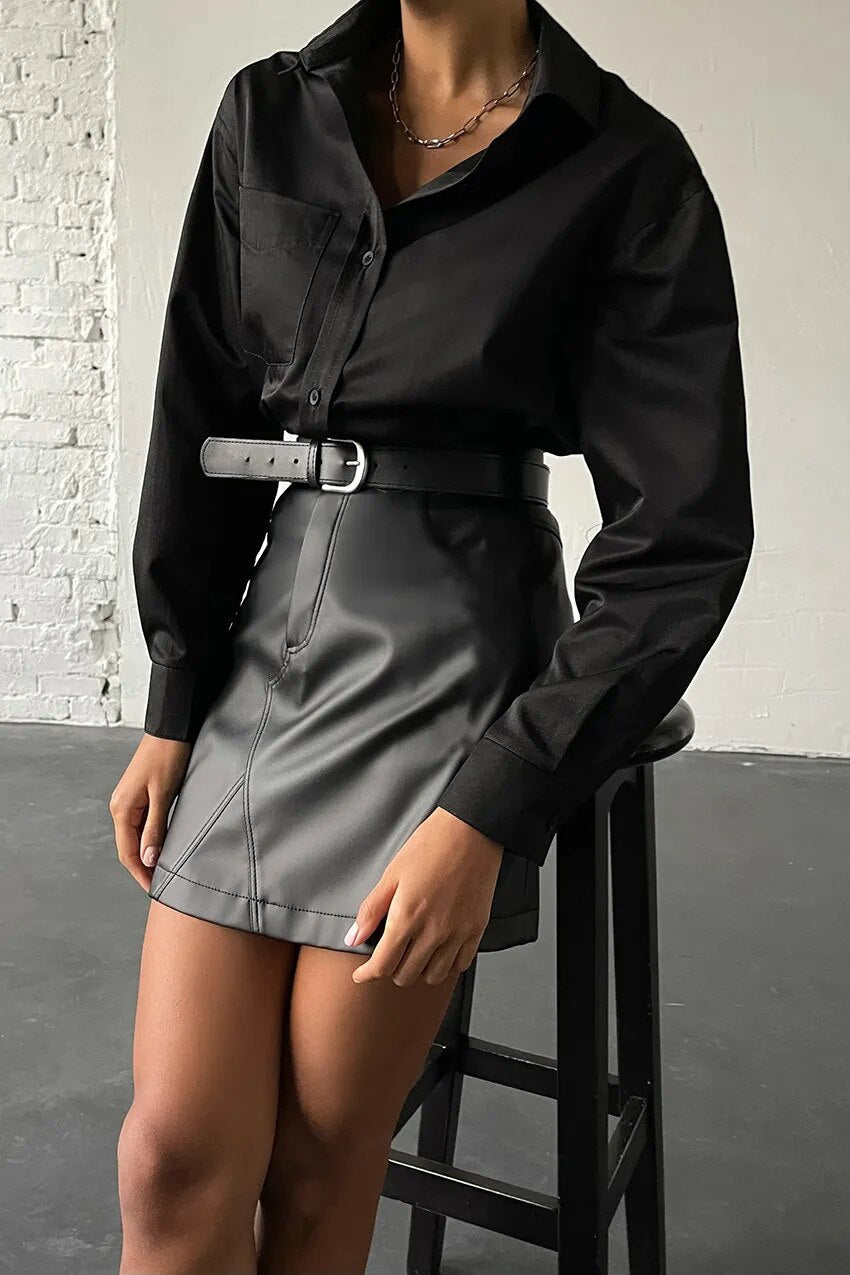 Advbridge Brown skirt female leather skirt pencil skirt office autumn and winter street fashion high waist black sexy tight PU short skirt