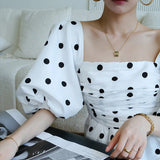 Advbridge Square Collar Polka Dot Elegant A-Line Woman Chiffon Dress Vintage Party Summer Boho 2022 Dresses Women Sexy Short Puff Sleeve