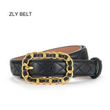 Advbridge New Fashion Belt Women Men Unisex Cowskin Leather Material Metal Chains Pin Buckle Rhombic Pattern Luxury Brand Designer