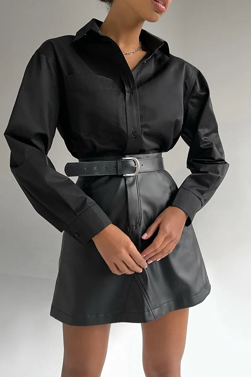 Advbridge Brown skirt female leather skirt pencil skirt office autumn and winter street fashion high waist black sexy tight PU short skirt