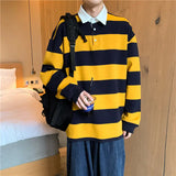 ADVBRIDGE  -  Autumn Lapel Hoodie Men's Fashion Hit Color Casual Striped Hoodies Mens Streetwear Loose Hip-hop Pullover Sweatshirt Men Hoody