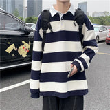 ADVBRIDGE  -  Autumn Lapel Hoodie Men's Fashion Hit Color Casual Striped Hoodies Mens Streetwear Loose Hip-hop Pullover Sweatshirt Men Hoody
