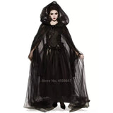 Advbridge Scary Halloween Costumes for Women Ghost Bride Costume Black Dress Cloak Set Gothic Medieval Dress Vampire Devil Horror Suit